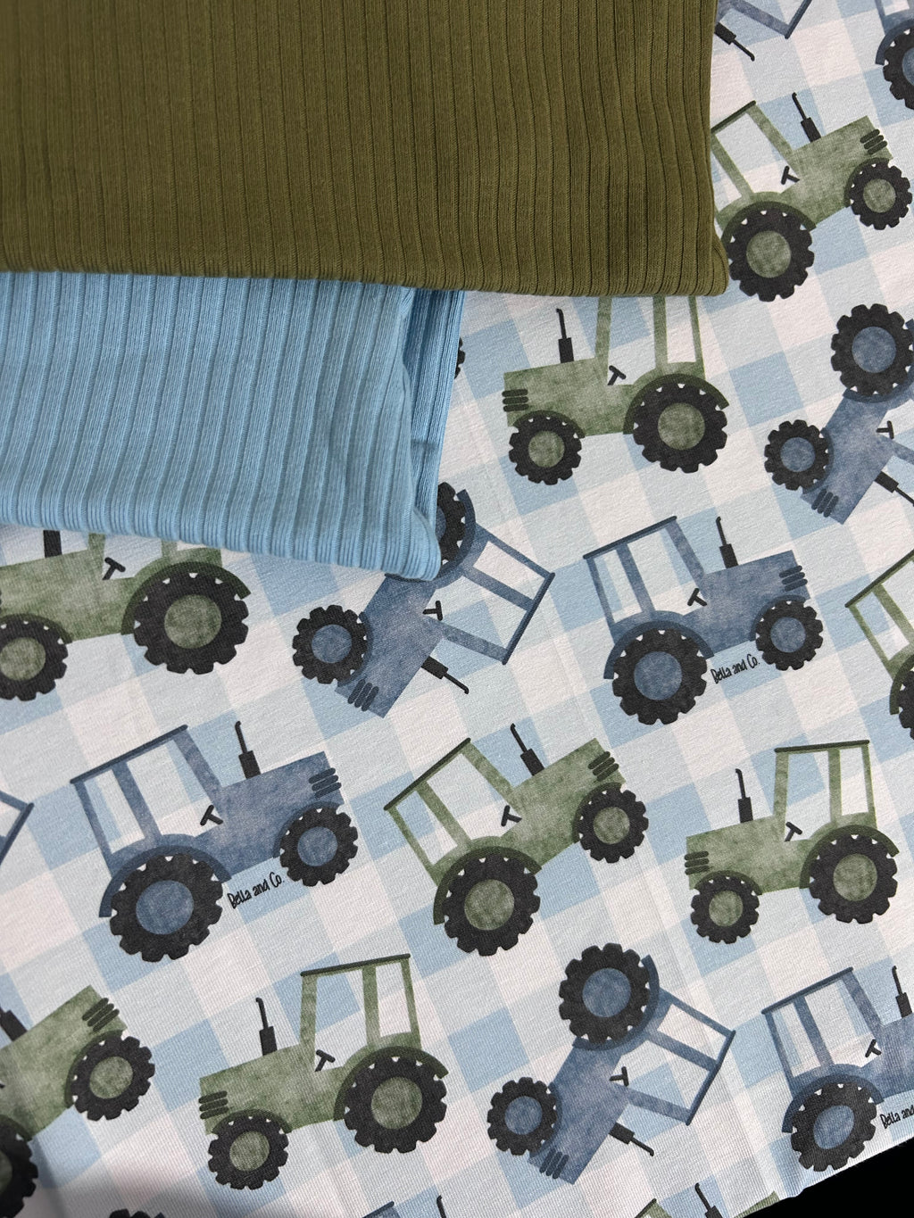 Tractor patch - blue handmade leggings