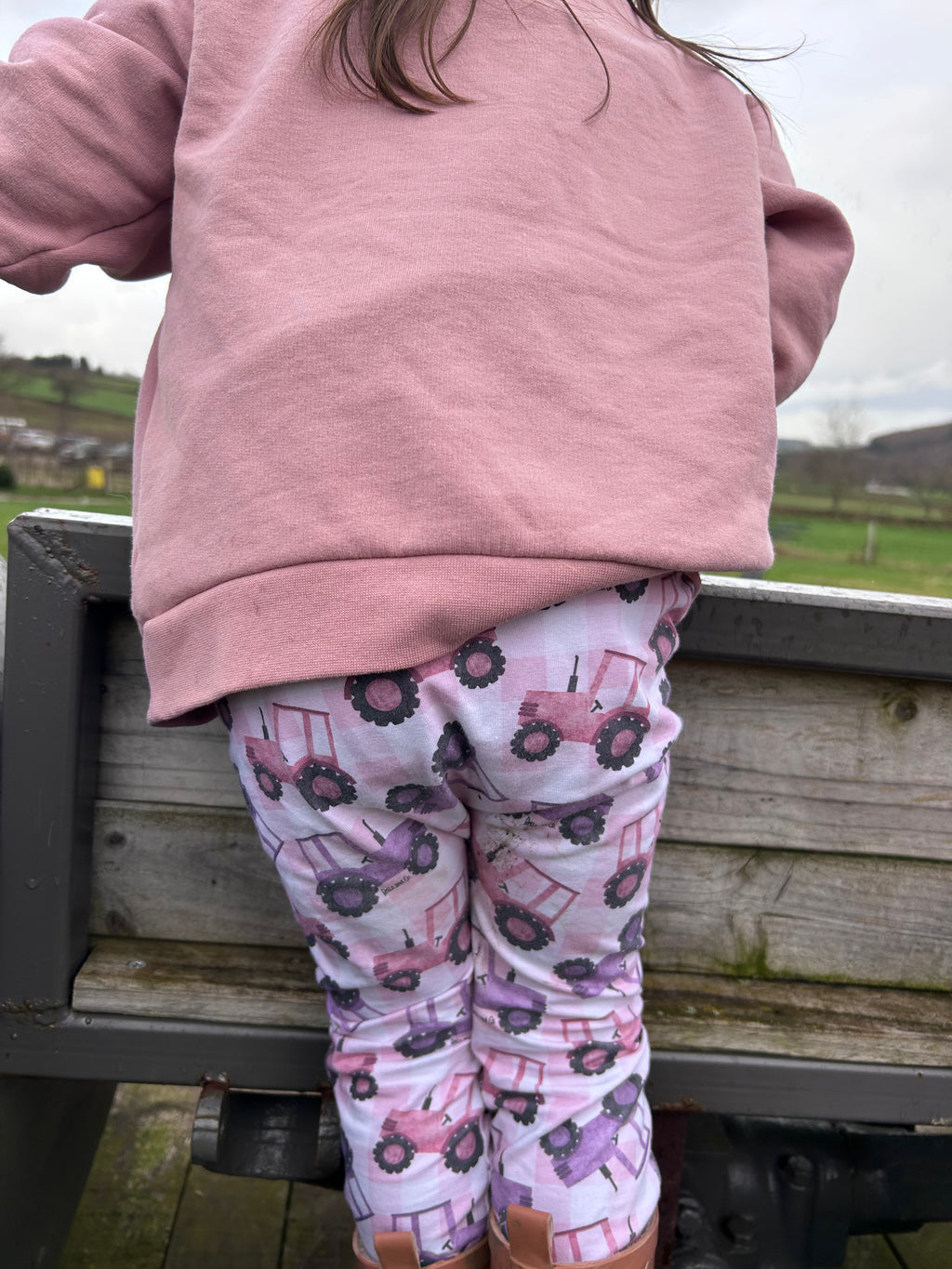 Tractor patch - pink handmade leggings