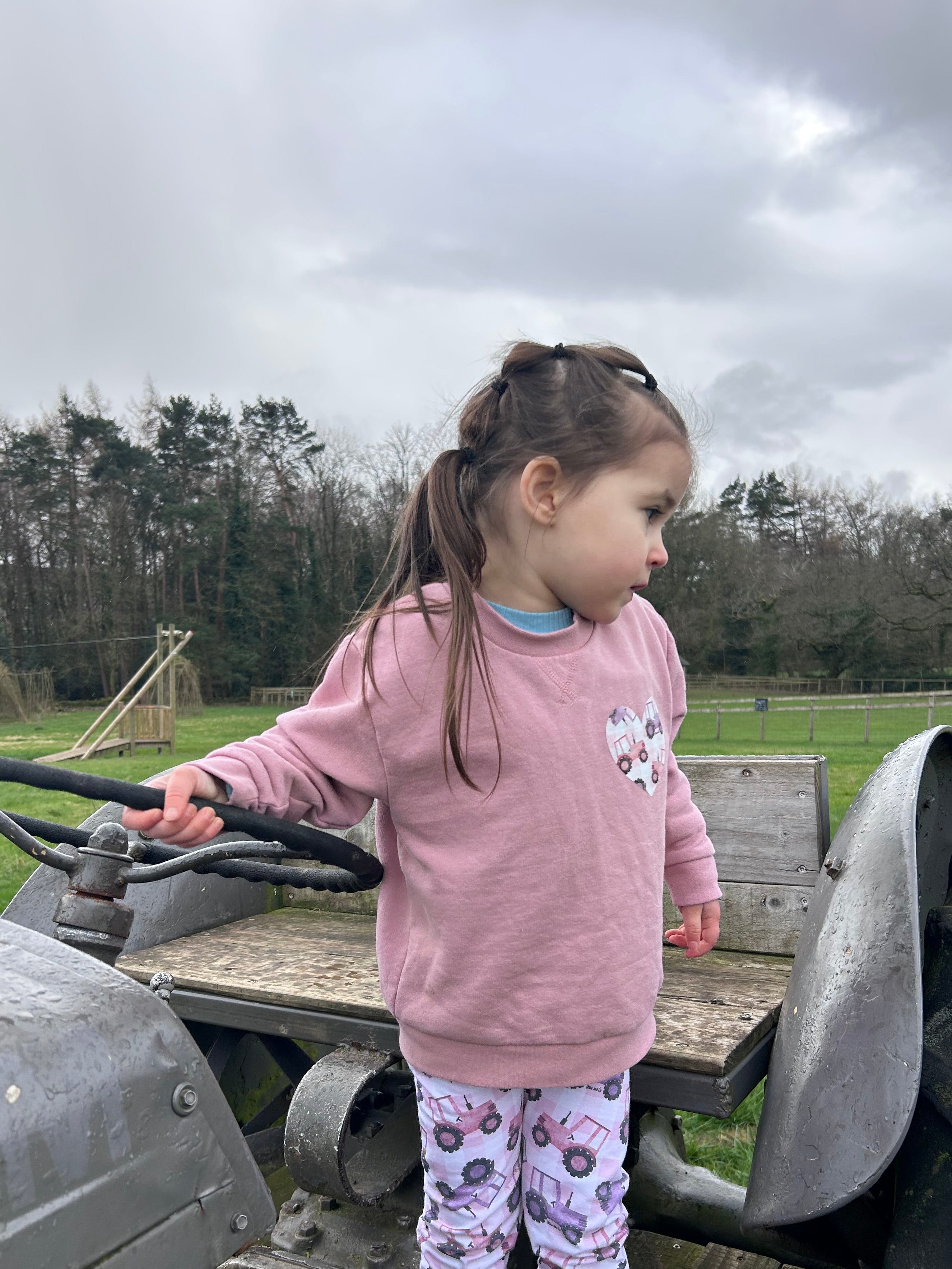Tractor patch - pink handmade leggings