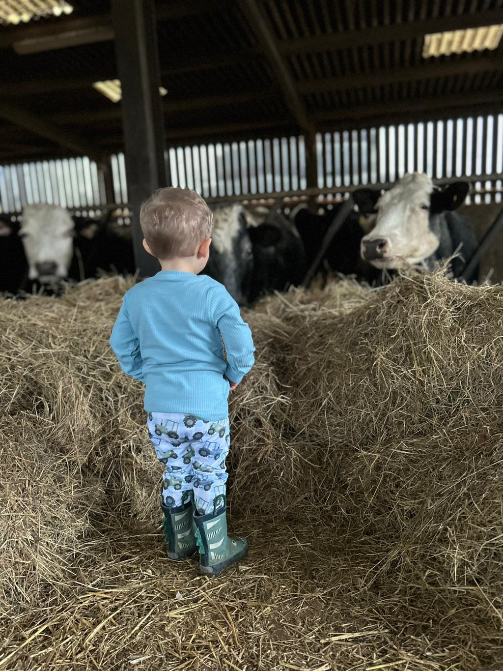 Tractor patch - blue handmade leggings