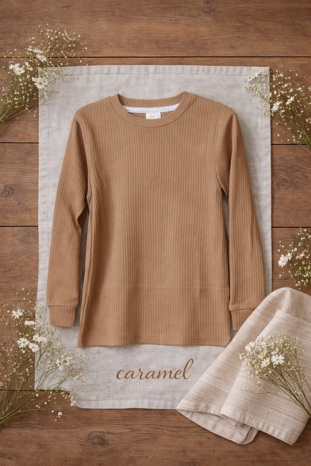 Caramel ribbed tee