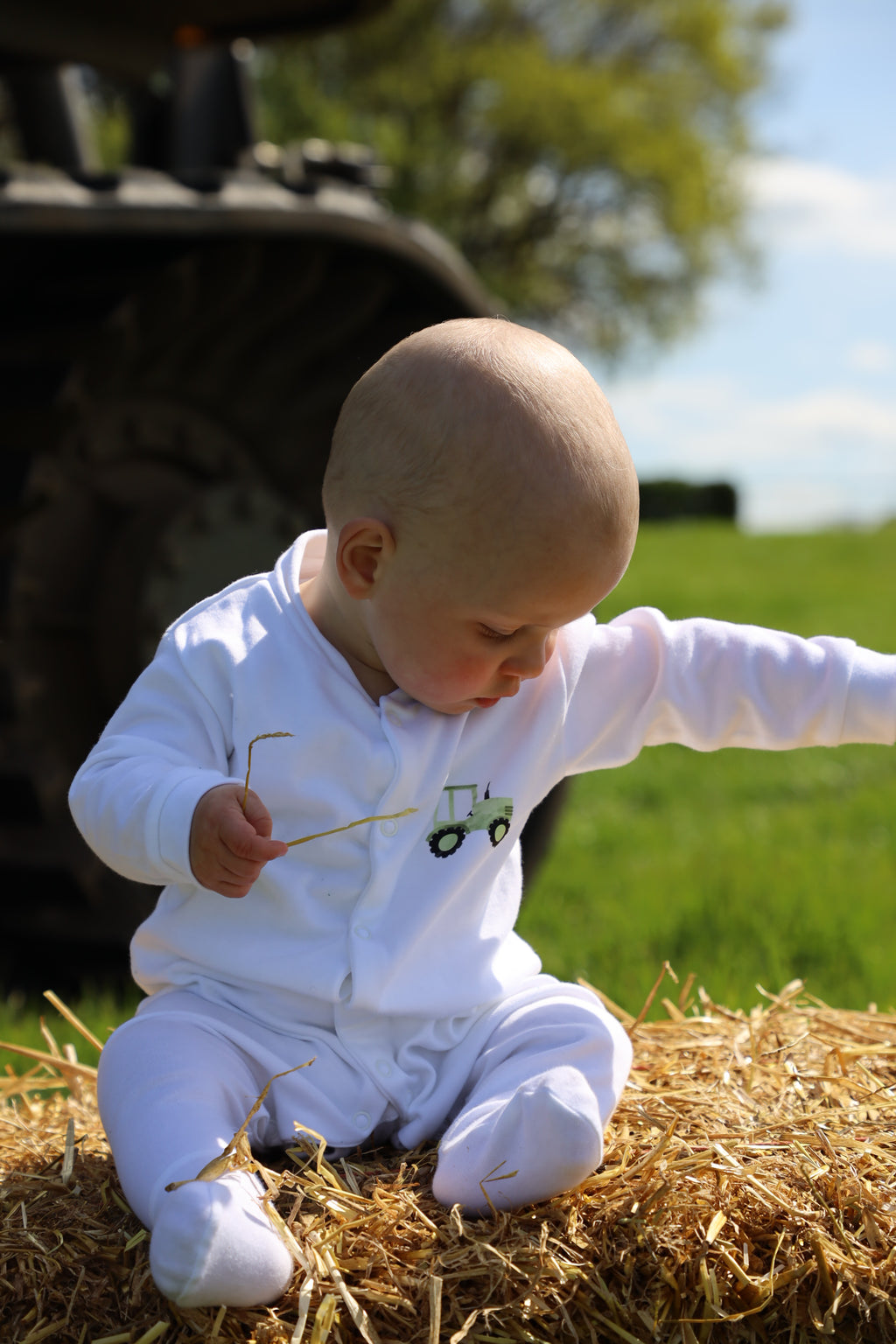 Green tractor sleepsuit
