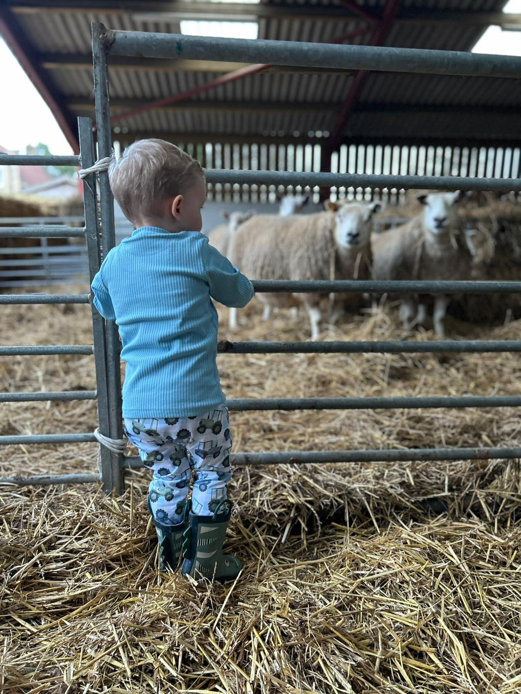 Tractor patch - blue handmade leggings