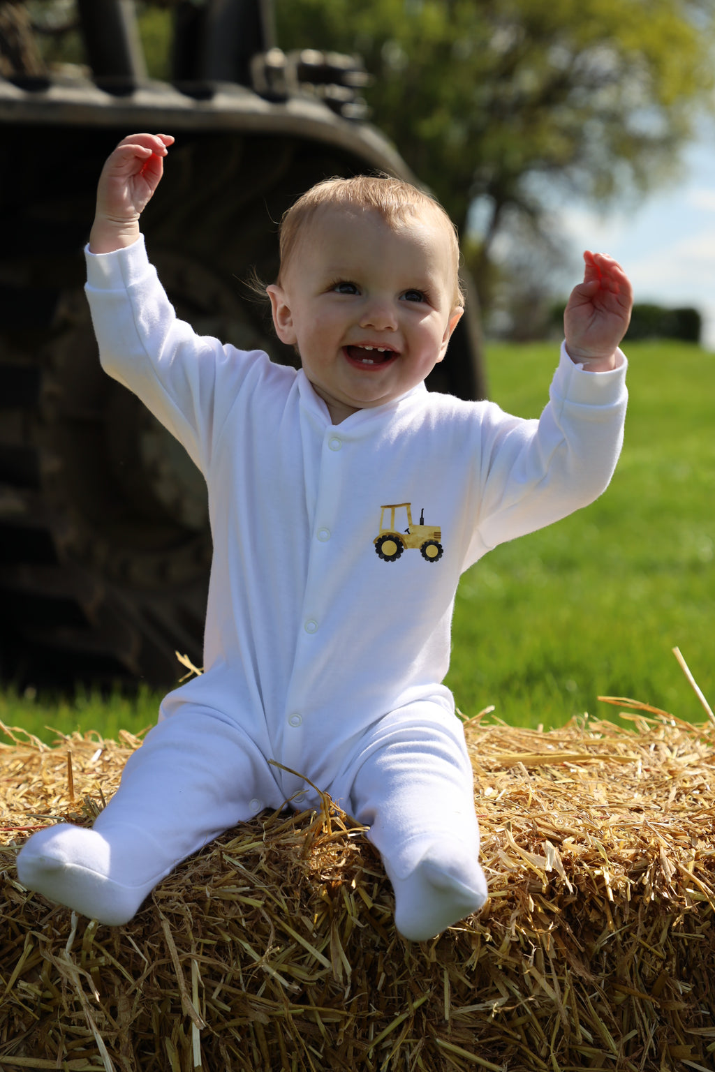 Yellow tractor sleepsuit