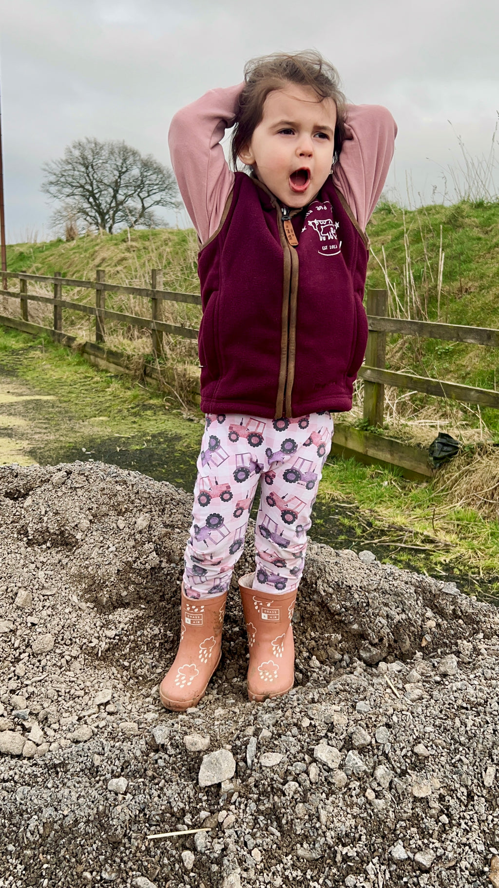 Tractor patch - pink handmade leggings