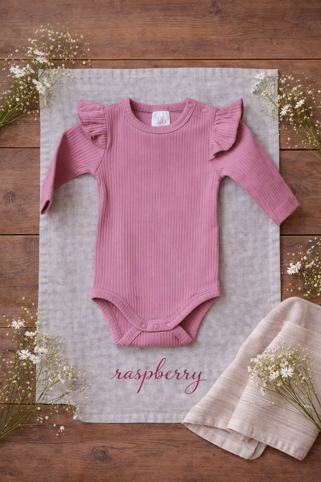 Raspberry ribbed frill bodysuit
