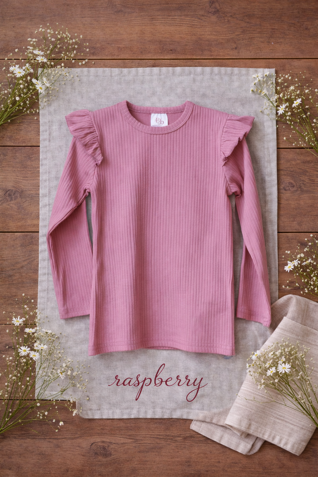 Raspberry ribbed frill tee
